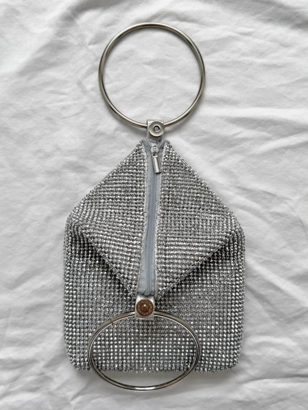 Silver Rhinestone Circle Handle Soft Handbag | Fits iPhone 17 Pro Max - Picture 4 of 12